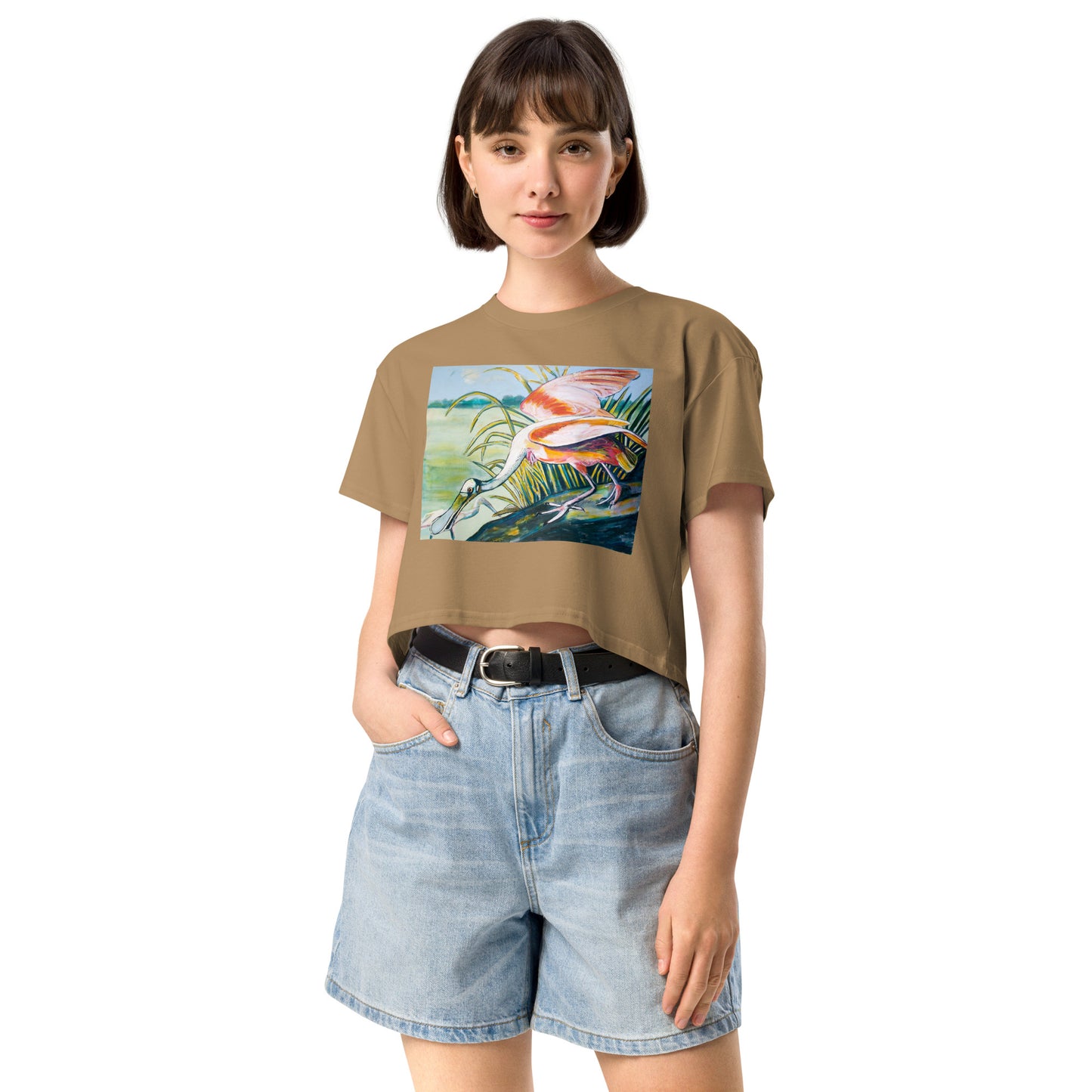 Roseate Spoonbills in the Marsh Women’s crop top