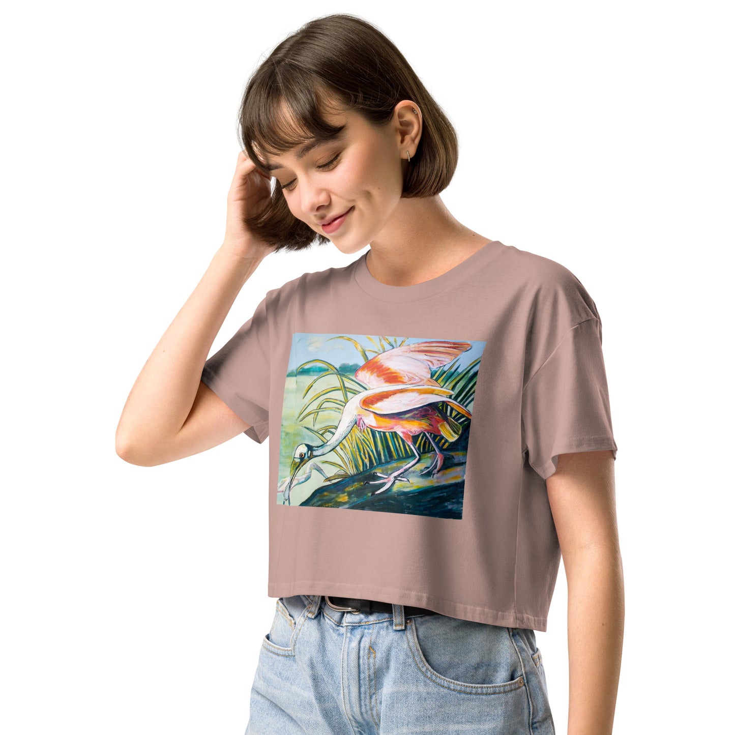 Roseate Spoonbills in the Marsh Women’s crop top