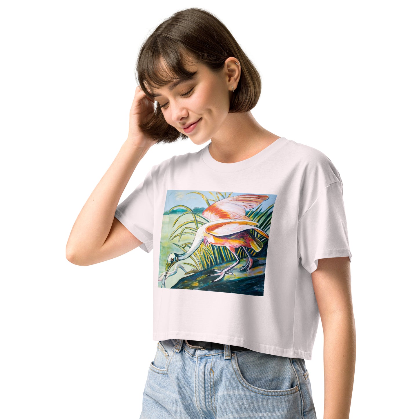 Roseate Spoonbills in the Marsh Women’s crop top