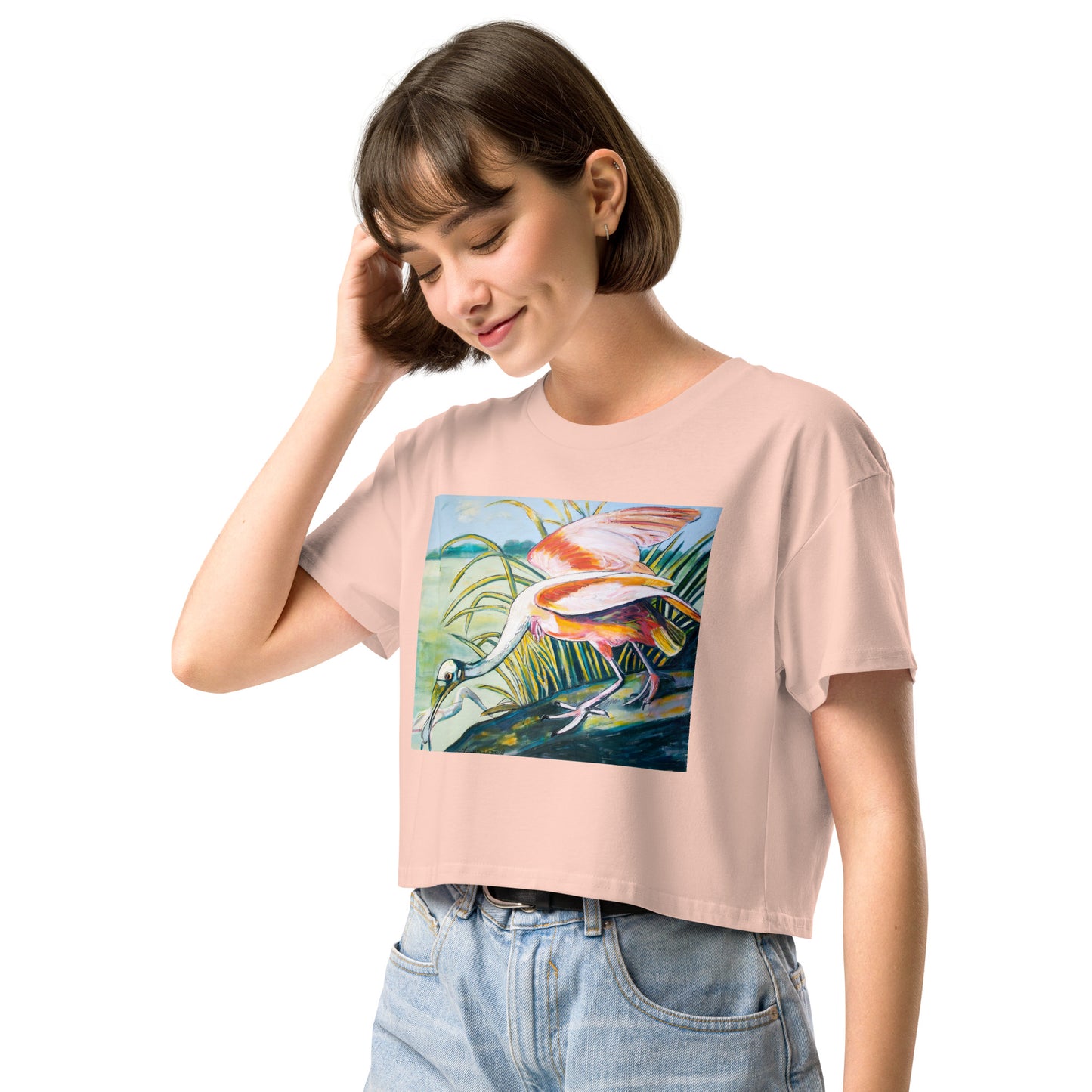 Roseate Spoonbills in the Marsh Women’s crop top