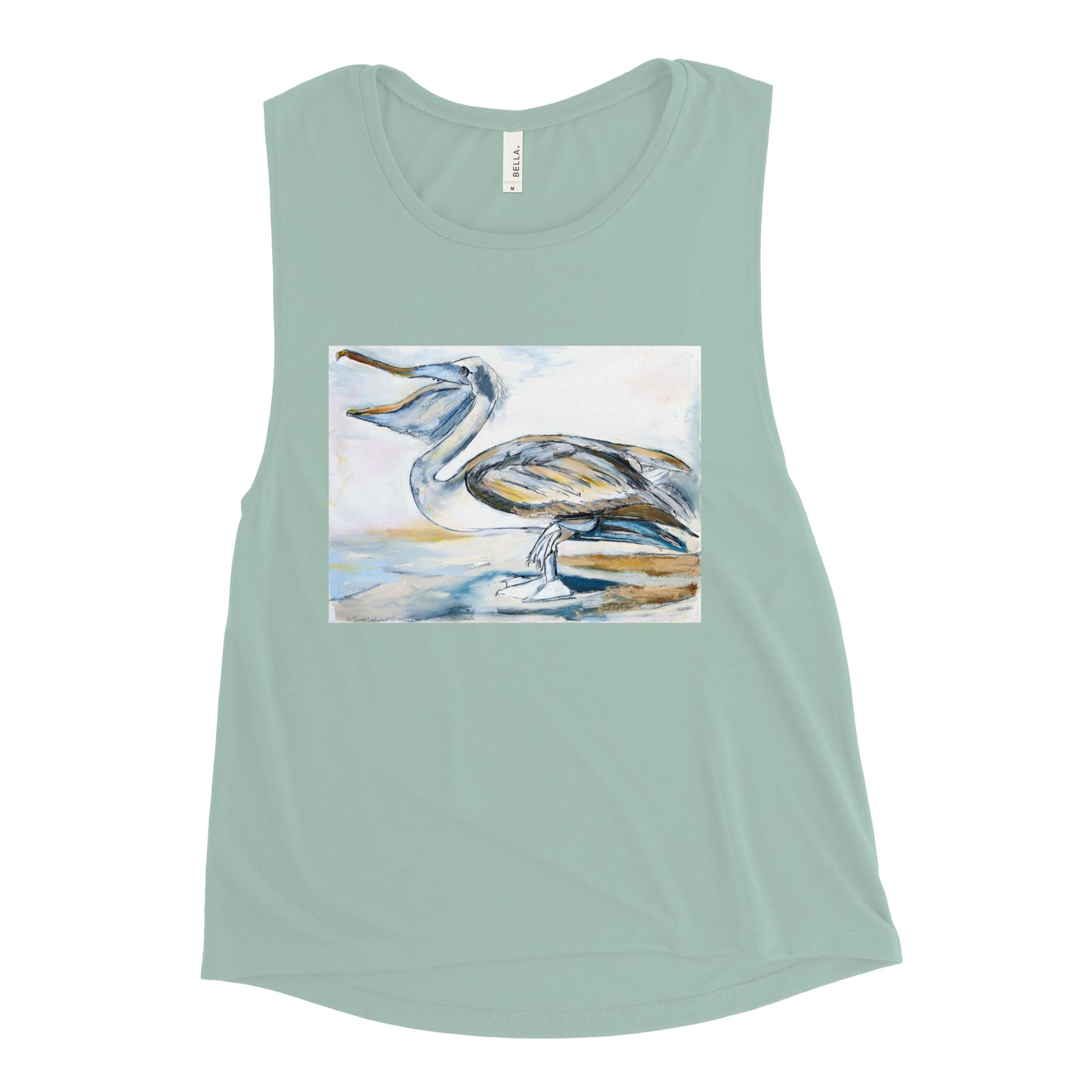 Brown Pelican on the Shore Ladies’ Muscle Tank