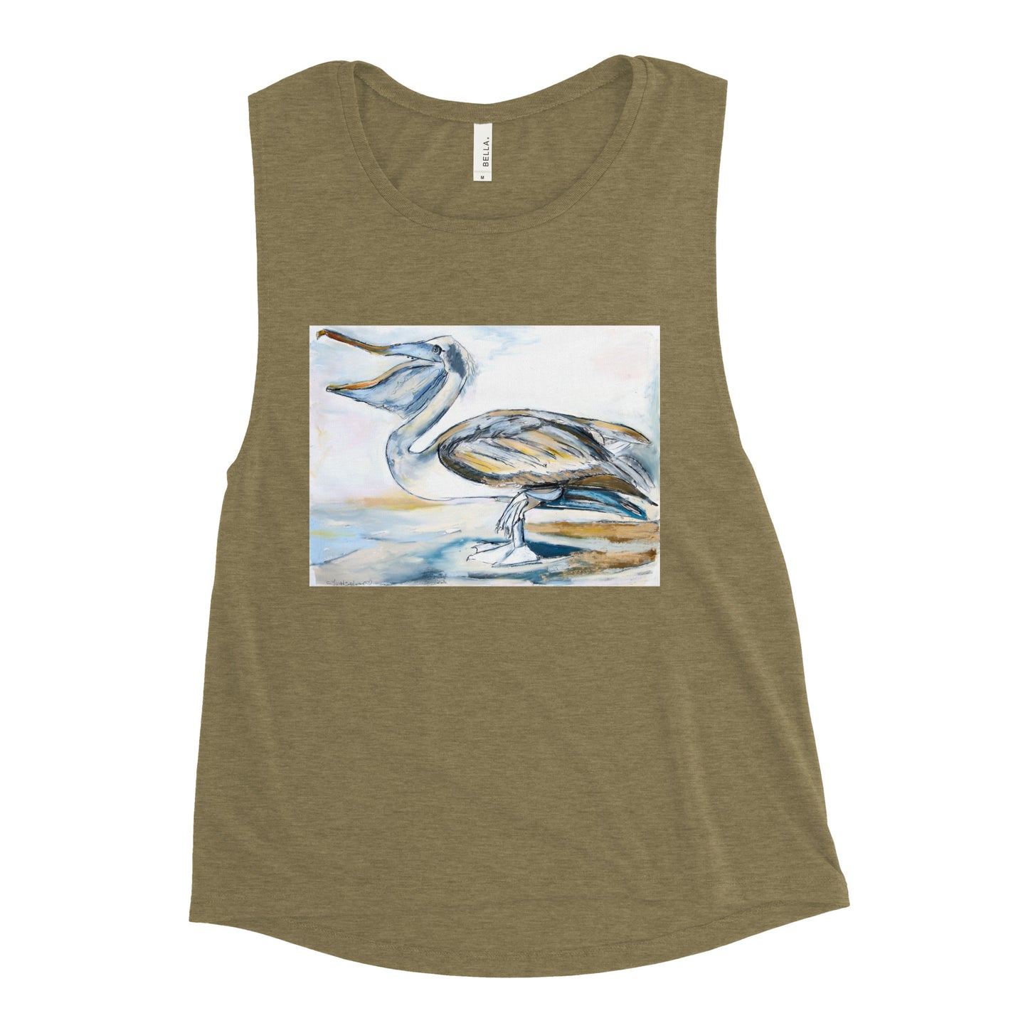 Brown Pelican on the Shore Ladies’ Muscle Tank