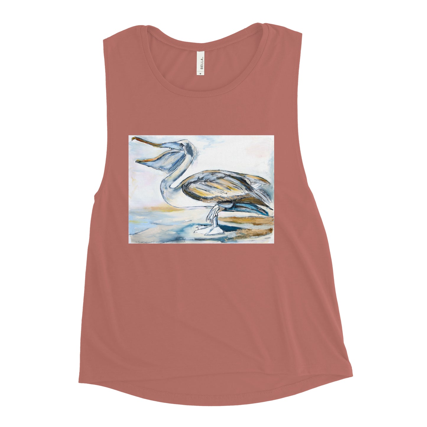 Brown Pelican on the Shore Ladies’ Muscle Tank