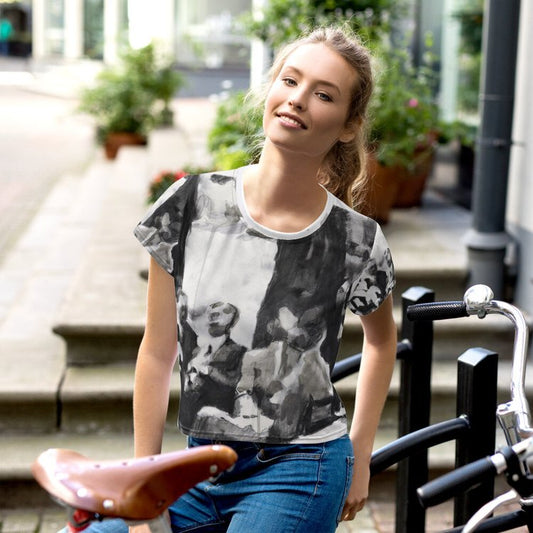 Guests Relaxing Under Tree All-Over Print Crop Tee