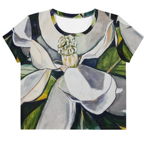 Indigo Magnolia All-Over Print Crop Tee