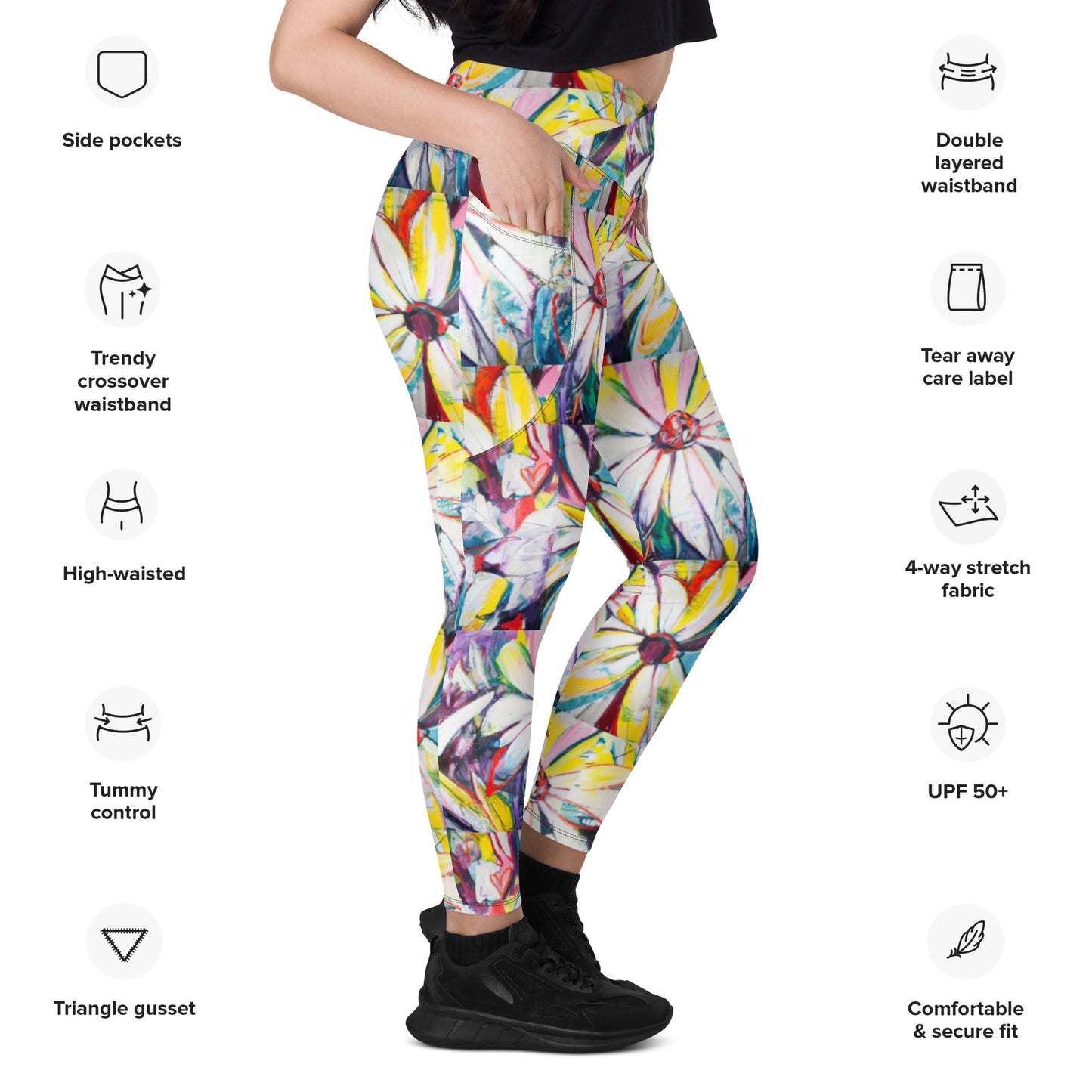 Zinnias II Crossover leggings with pockets