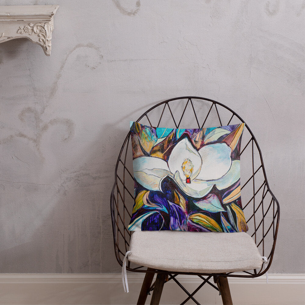 Purple and Gold Magnolia Premium Pillow