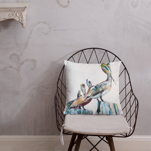 Bold Pelicans in the Fog Premium Pillow