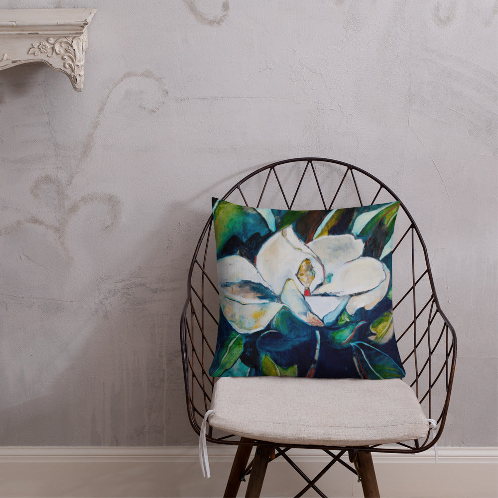 Teal Collage Magnolia Premium Pillow