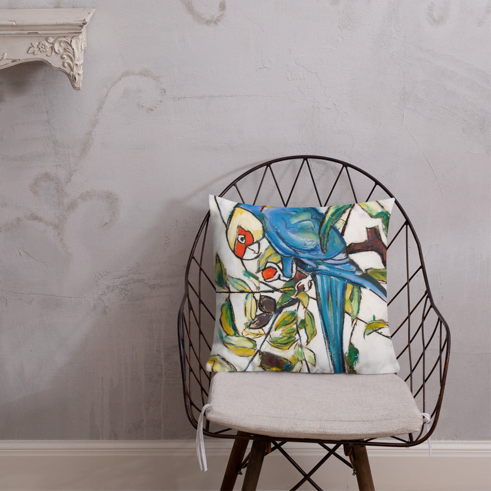 Blue Parakeets Premium Pillow