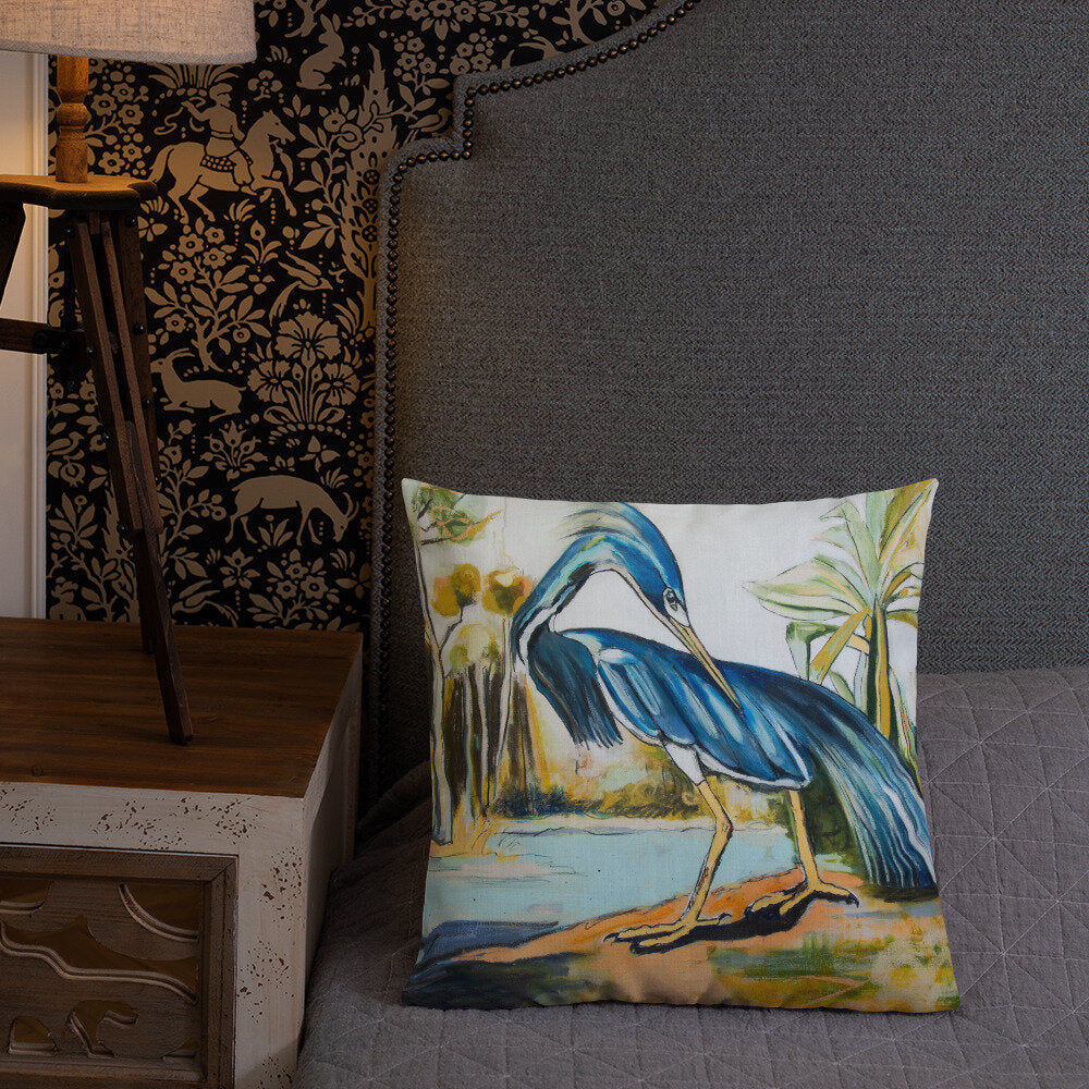 Modern Blue Heron Premium Pillow