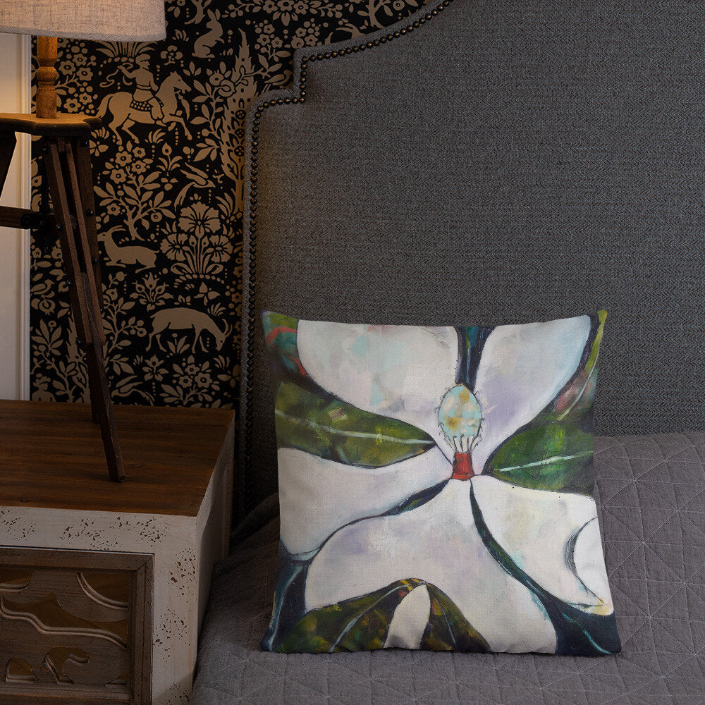 Sap Green Magnolia Premium Pillow