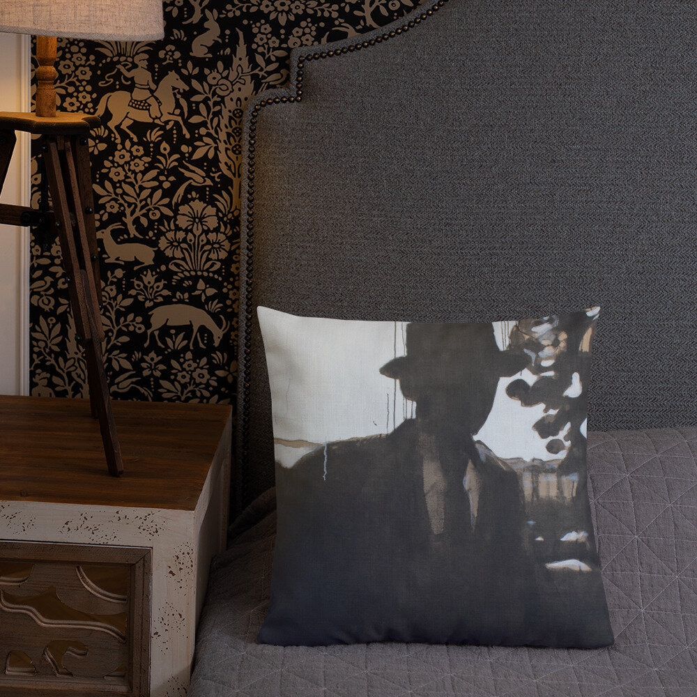 Man in Hat Silhouette Premium Pillow