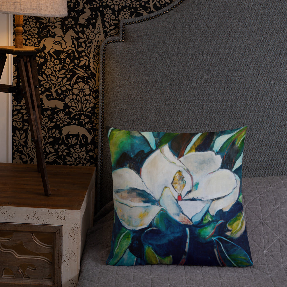 Teal Collage Magnolia Premium Pillow