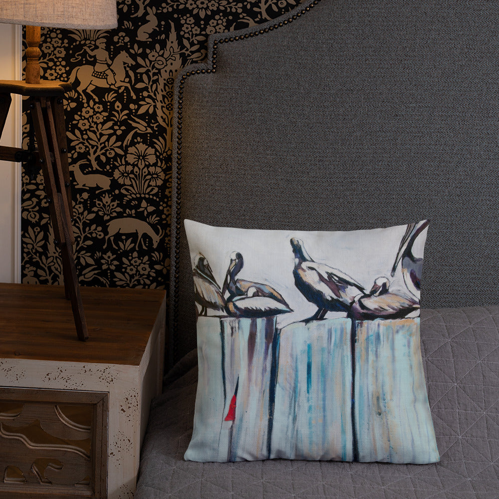 Pelicans on the Pier Premium Pillow