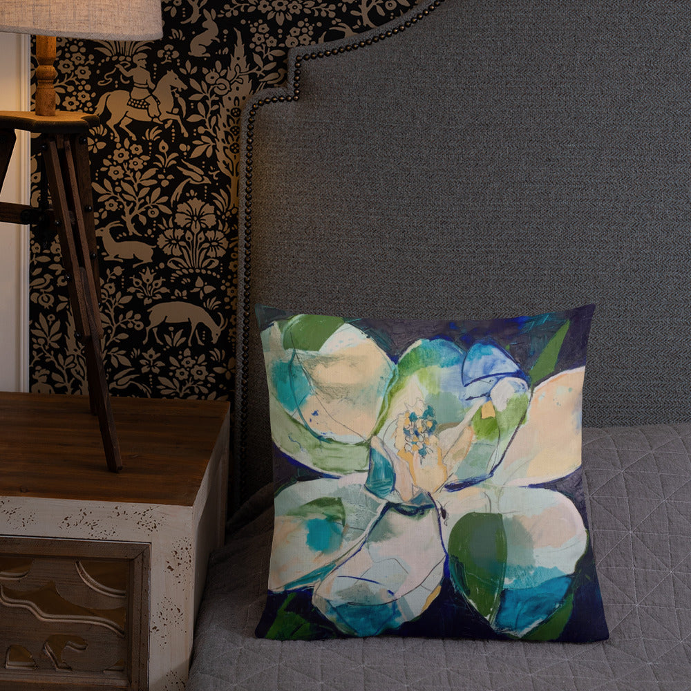 Bold Indigo Magnolia Premium Pillow