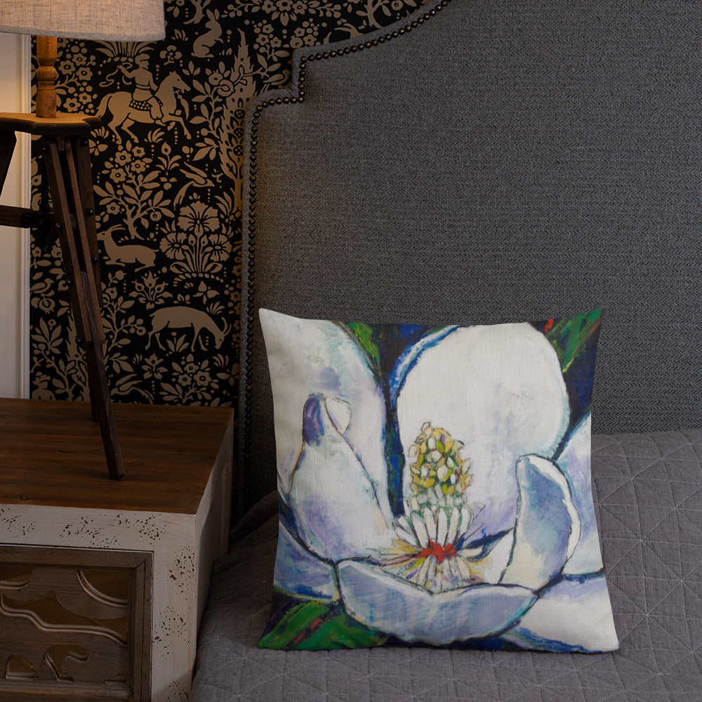 Bold Magnolia with Red Center Premium Pillow