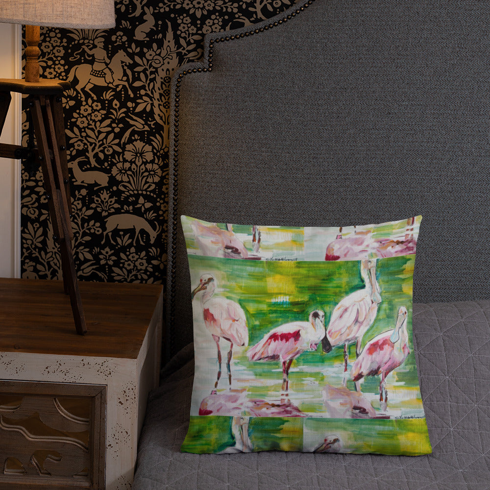 Roseate Spoonbill Family of Four Premium Pillow