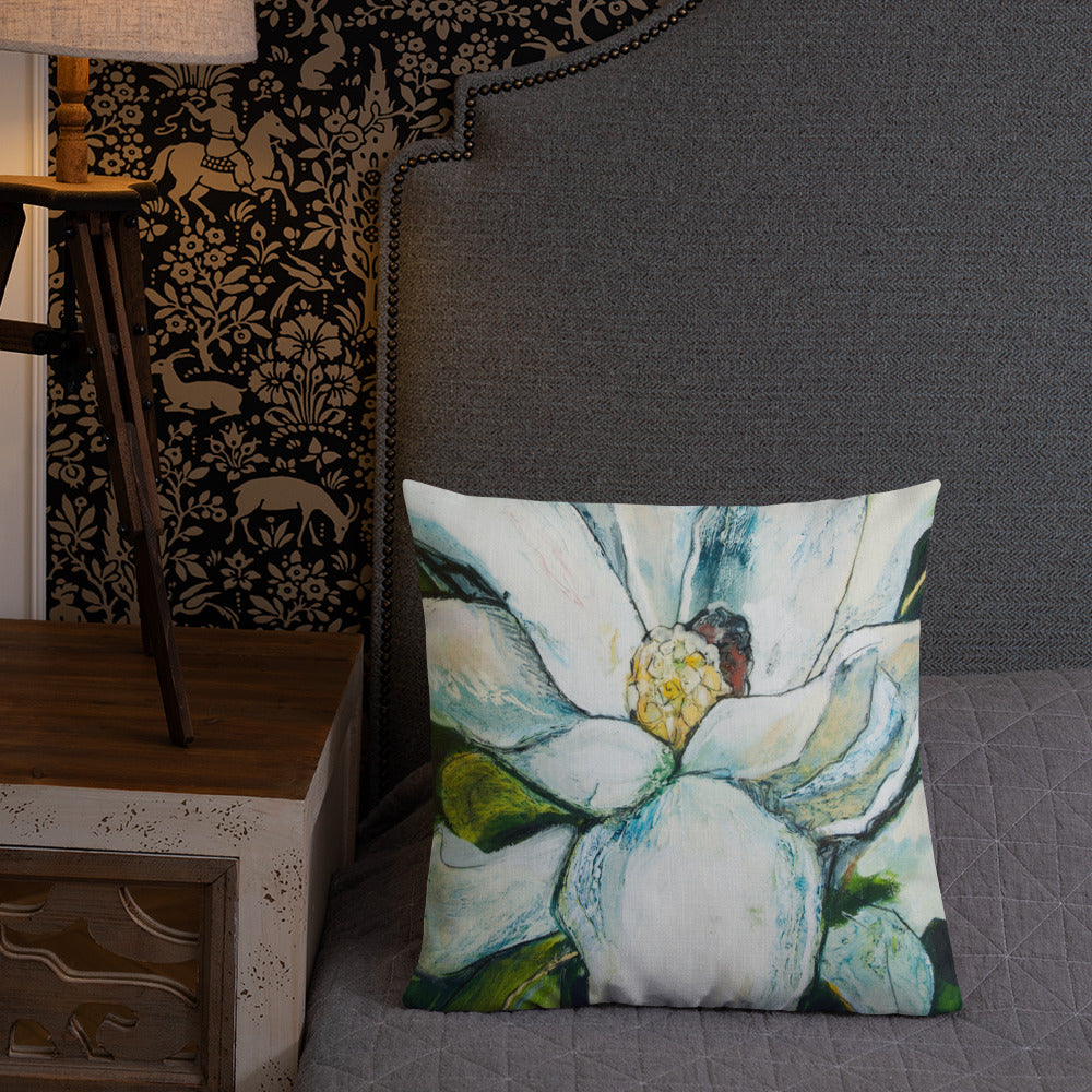 Open Petal Magnolia Premium Pillow