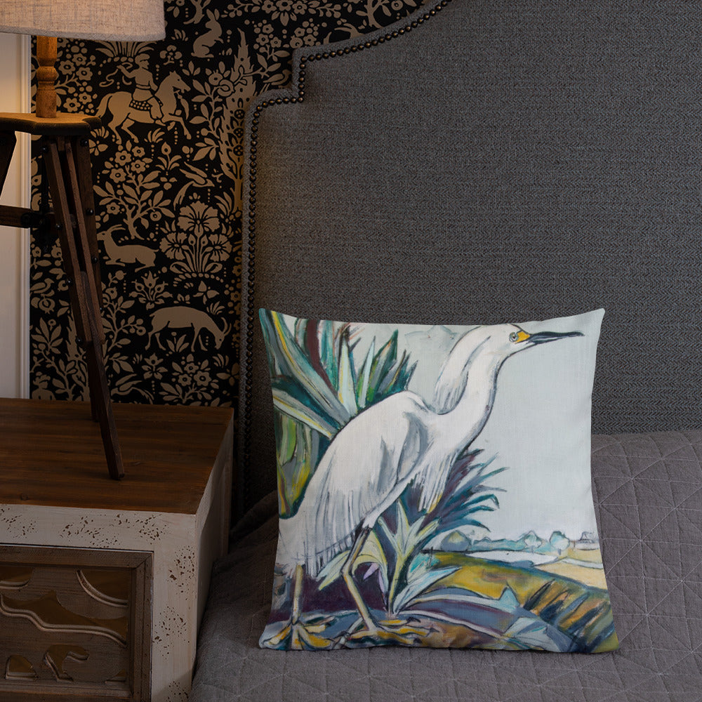 Snowy White Heron Premium Pillow