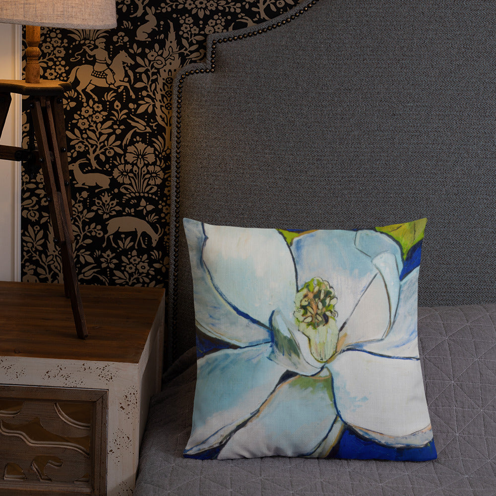 Indigo Magnolia with Cobalt Blue Premium Pillow