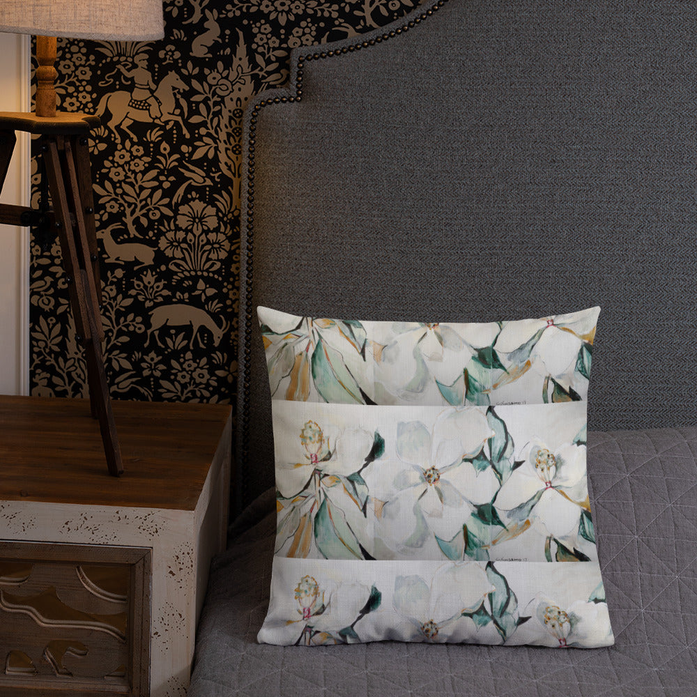 Soft Magnolia Triptych Premium Pillow