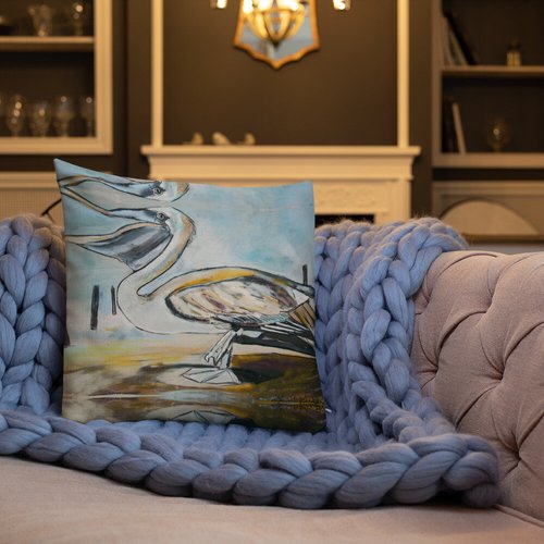 Brown Pelican Pattern Premium Pillow