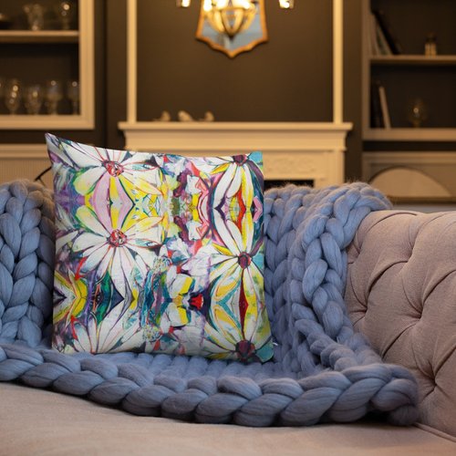 Zinnias Triptych Pattern Premium Pillow