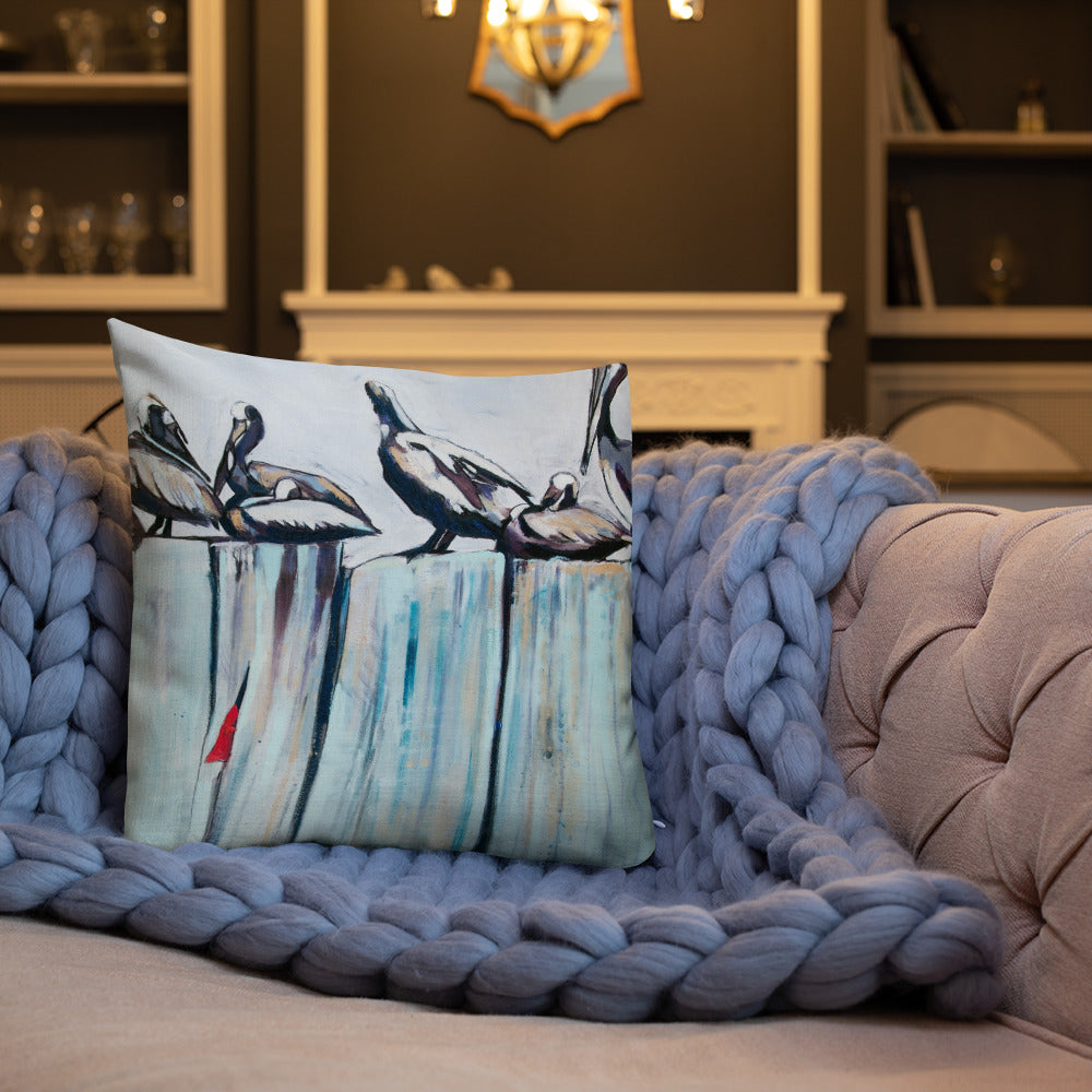 Pelicans on the Pier Premium Pillow