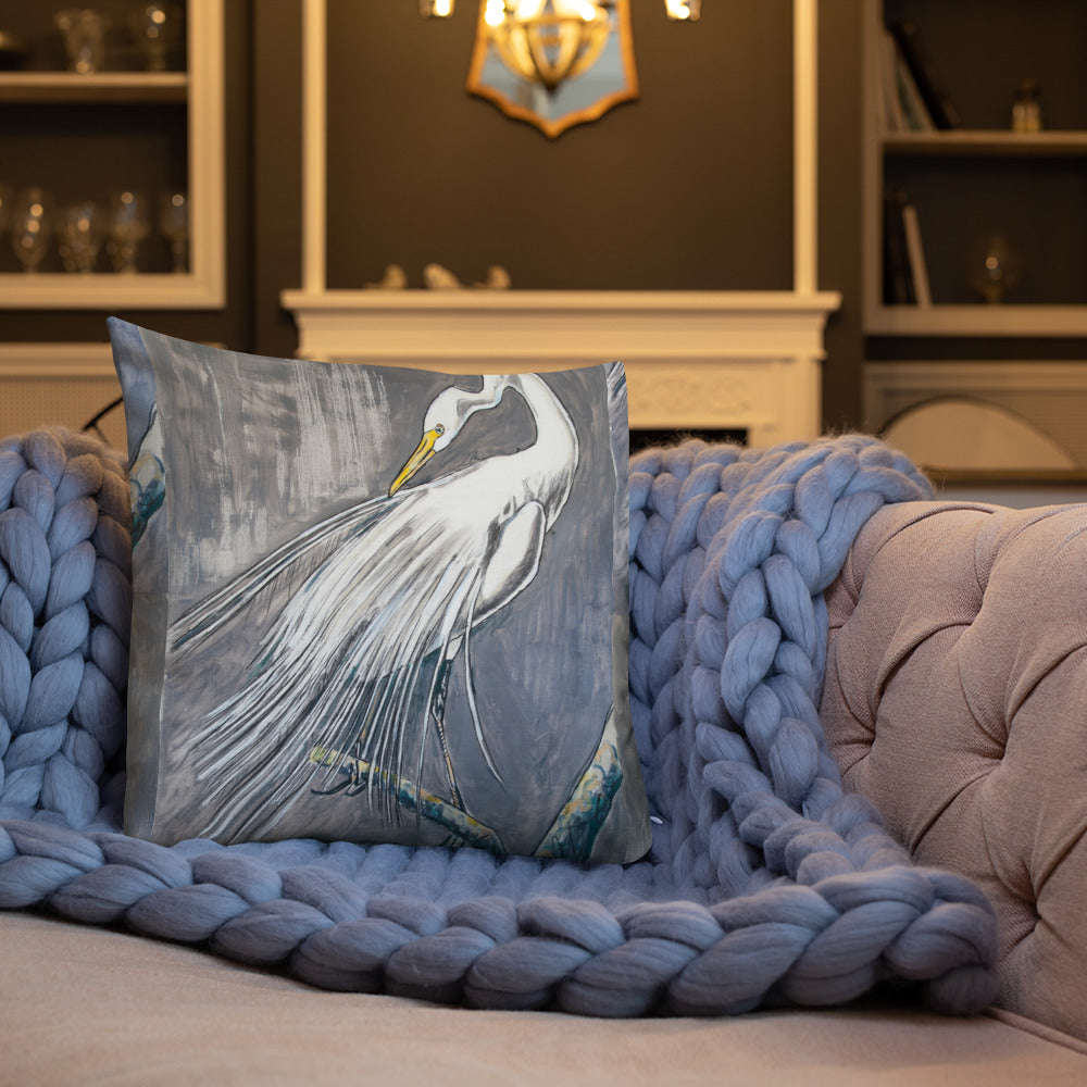 White Egret Out on a Limb Premium Pillow