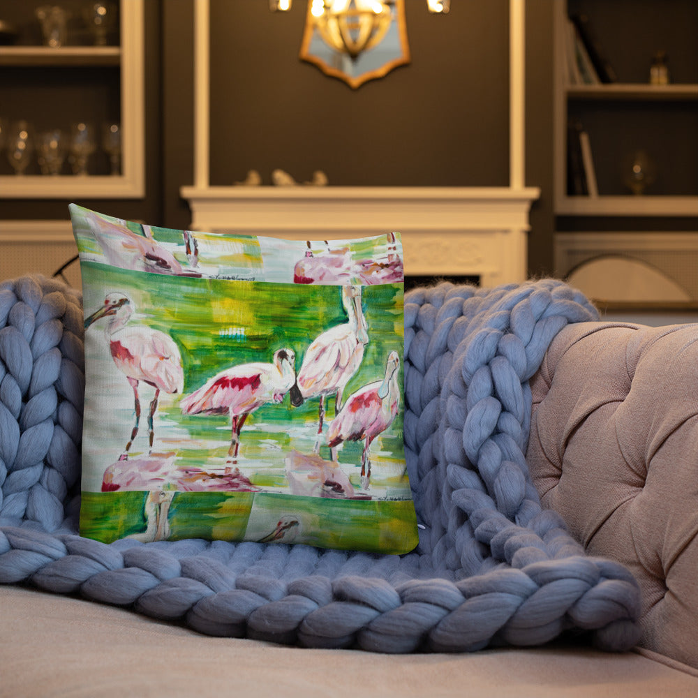 Roseate Spoonbill Family of Four Premium Pillow