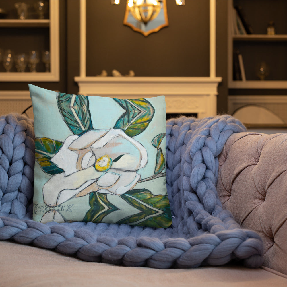 Magnolia with Soft Teal Premium Pillow