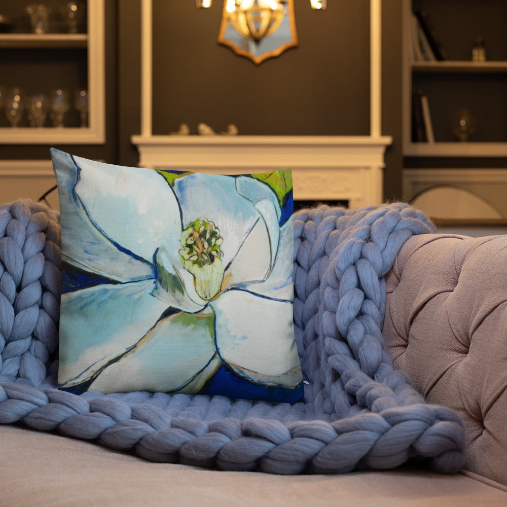 Indigo Magnolia with Cobalt Blue Premium Pillow