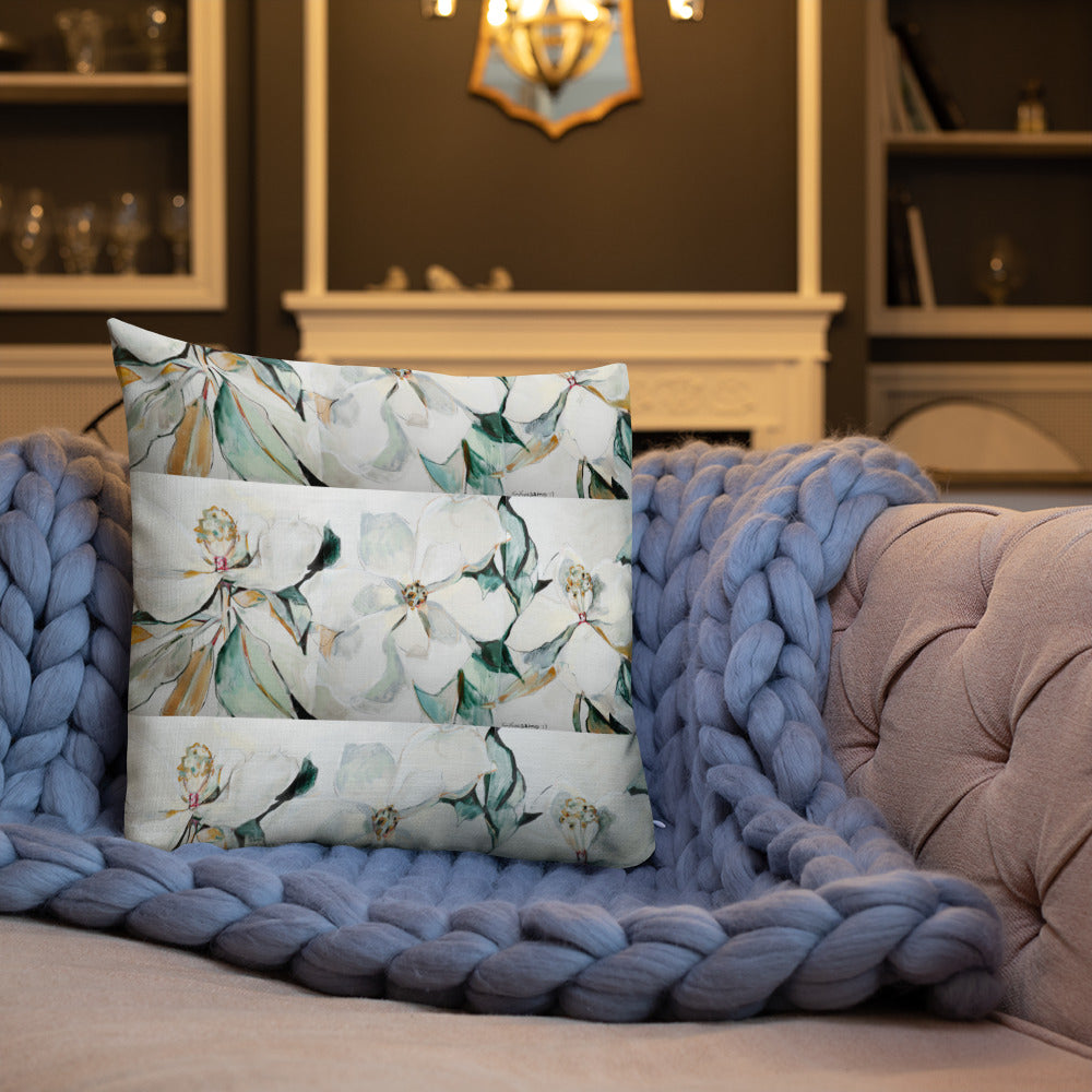 Soft Magnolia Triptych Premium Pillow