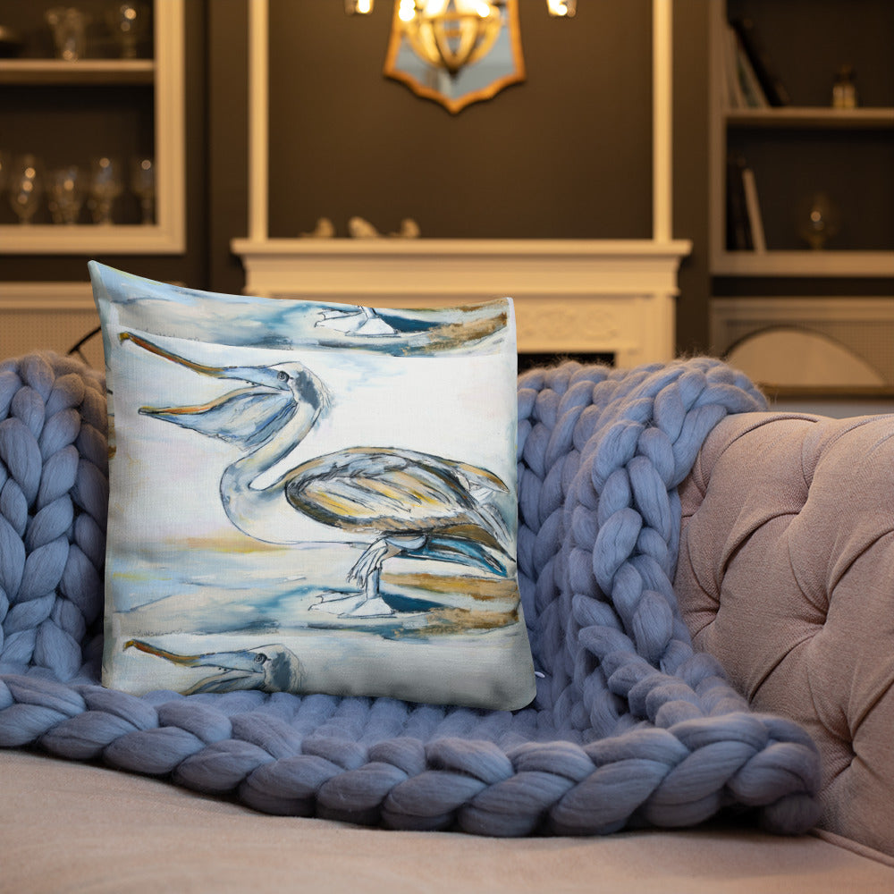 Brown Pelican on the Shore Premium Pillow