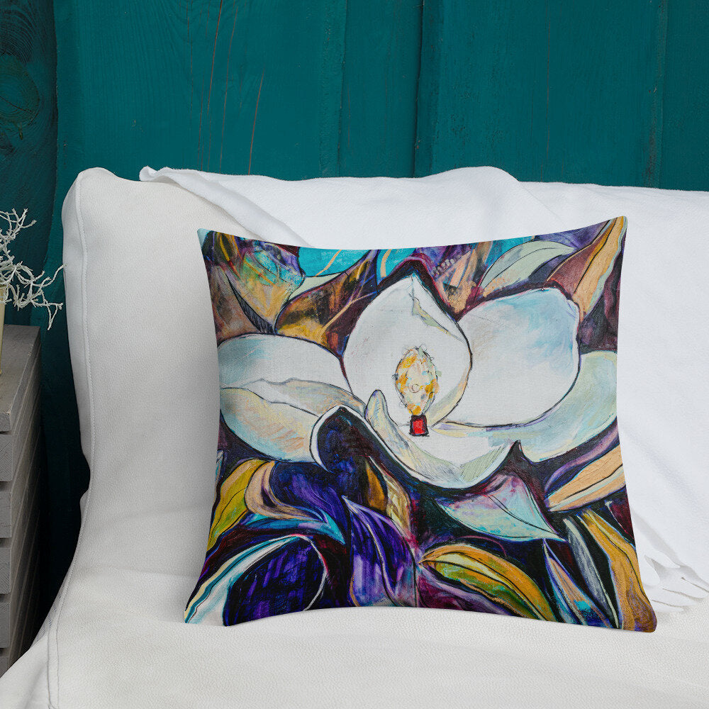 Purple and Gold Magnolia Premium Pillow