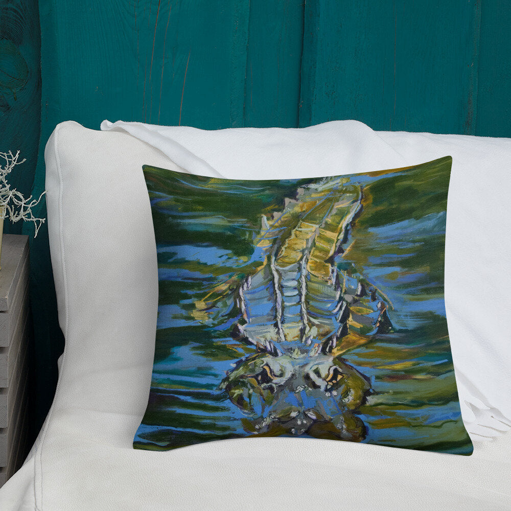 Alligator Under the Water Premium Pillow