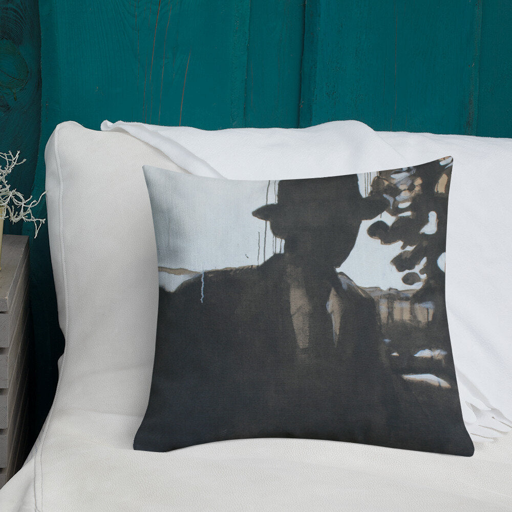 Man in Hat Silhouette Premium Pillow