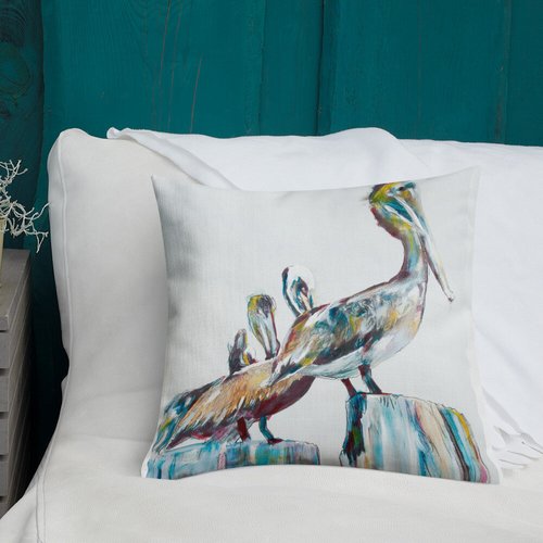 Bold Pelicans in the Fog Premium Pillow