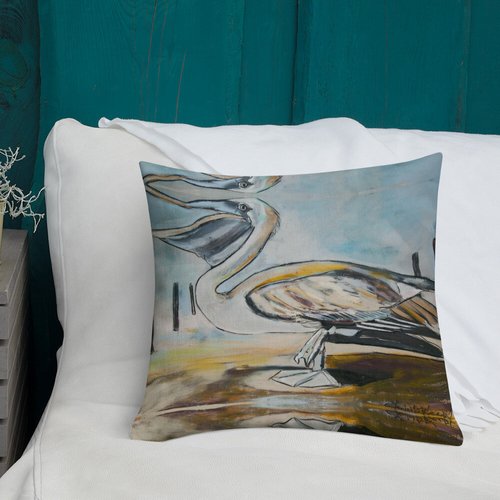 Brown Pelican Pattern Premium Pillow