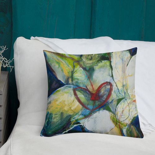 Abstract Magnolia with Red Heart ♥️ Center Premium Pillow