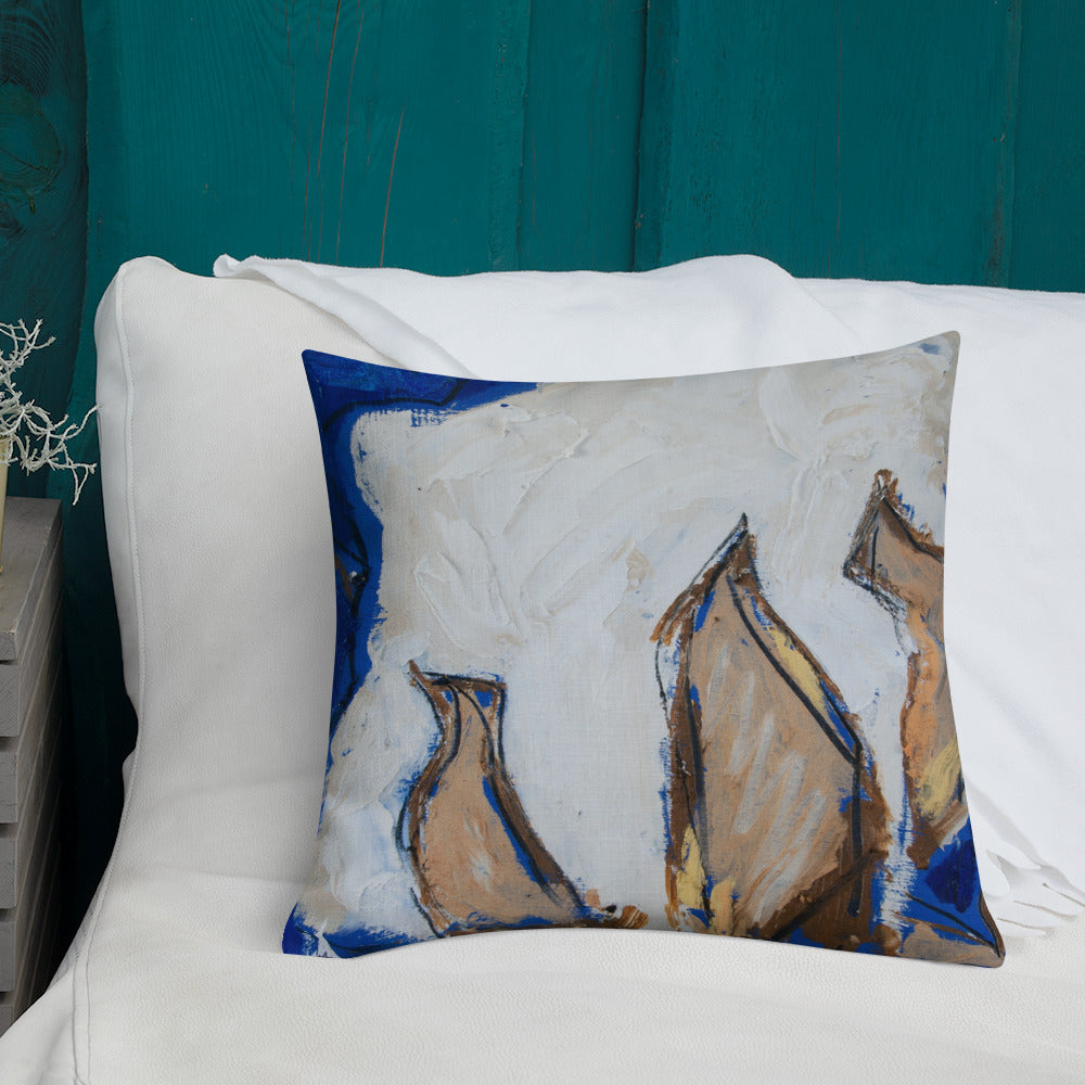 Cobalt Blue Cotton Boll Premium Pillow