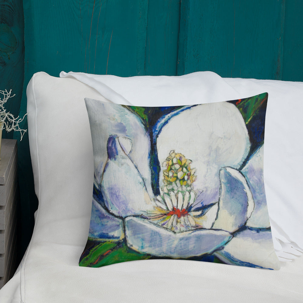 Bold Magnolia with Red Center Premium Pillow