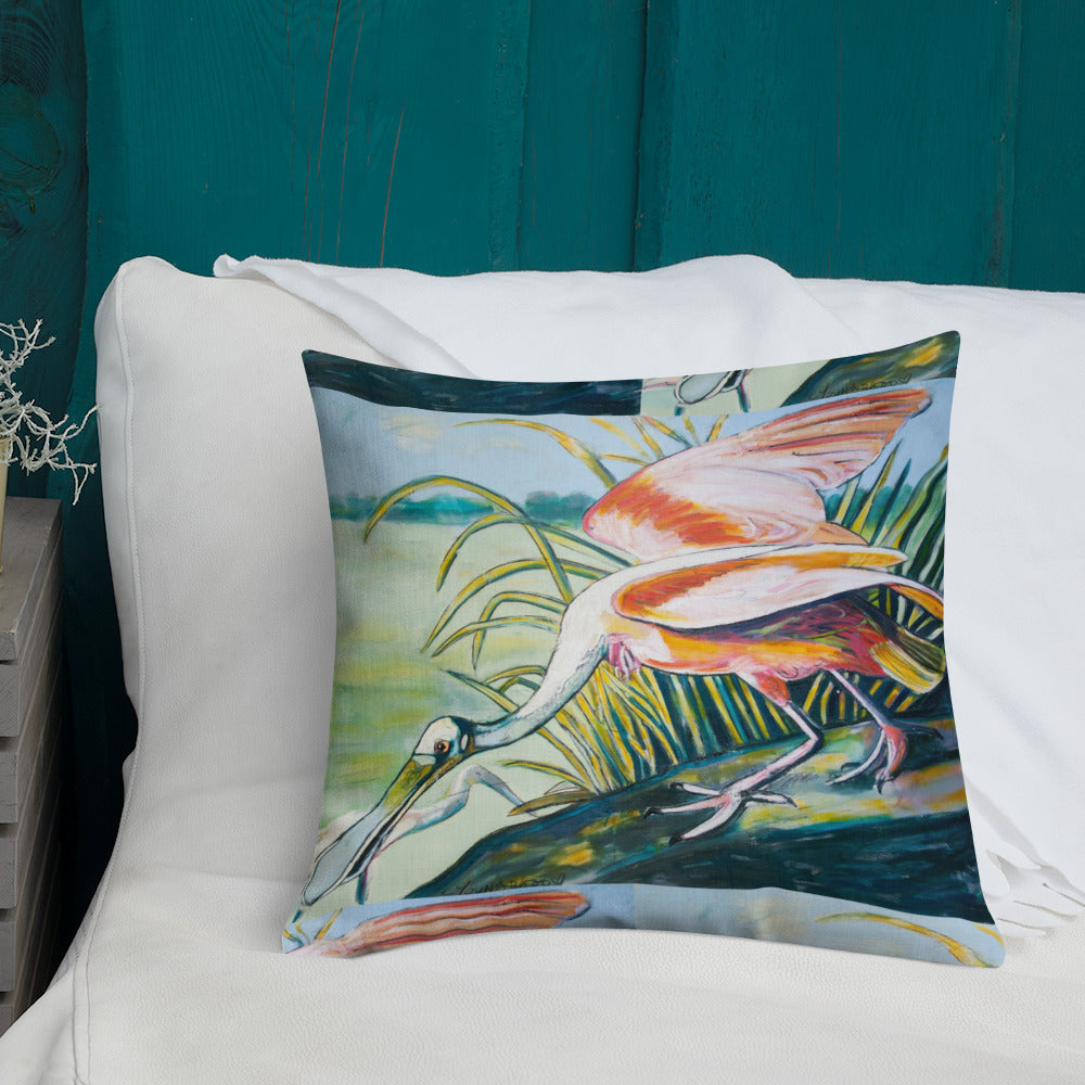 Roseate Spoonbills in the Marsh Premium Pillow