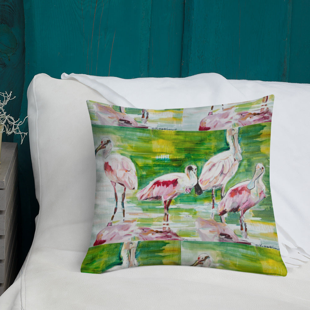 Roseate Spoonbill Family of Four Premium Pillow