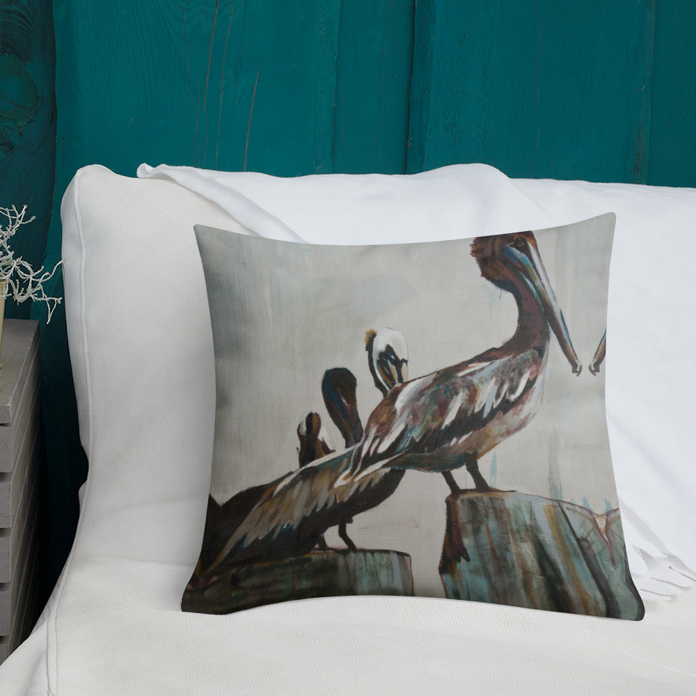 Pelicans in the Fog Premium Pillow