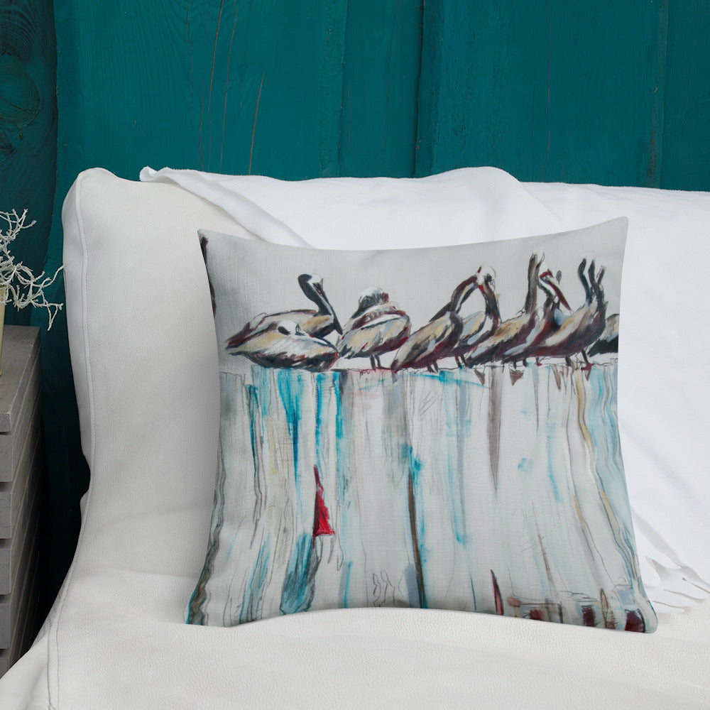 Pelicans on the Pier III Premium Pillow