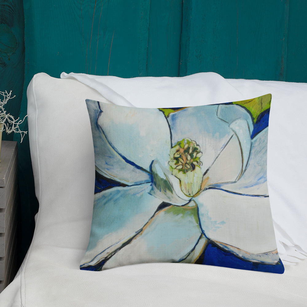 Indigo Magnolia with Cobalt Blue Premium Pillow