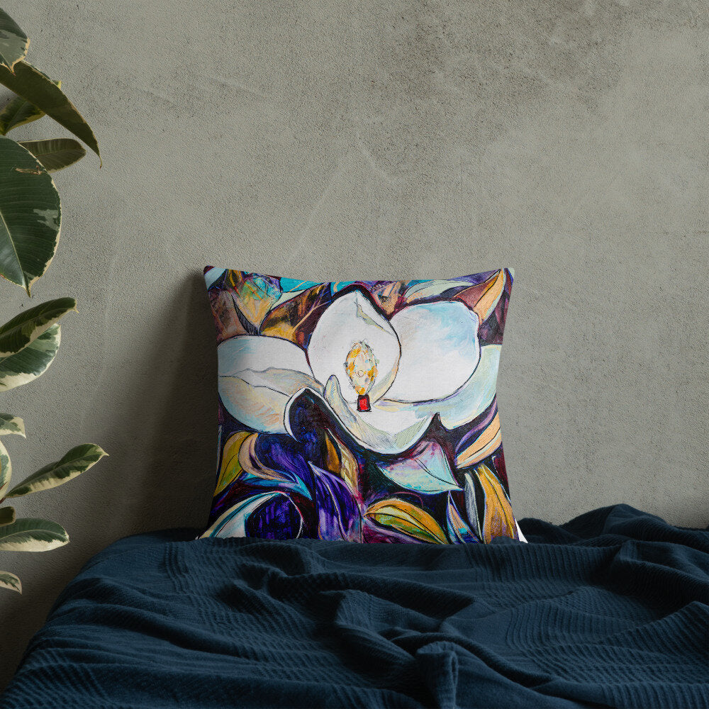 Purple and Gold Magnolia Premium Pillow