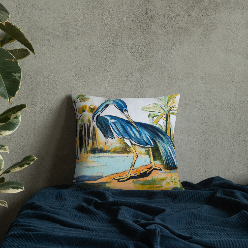 Modern Blue Heron Premium Pillow